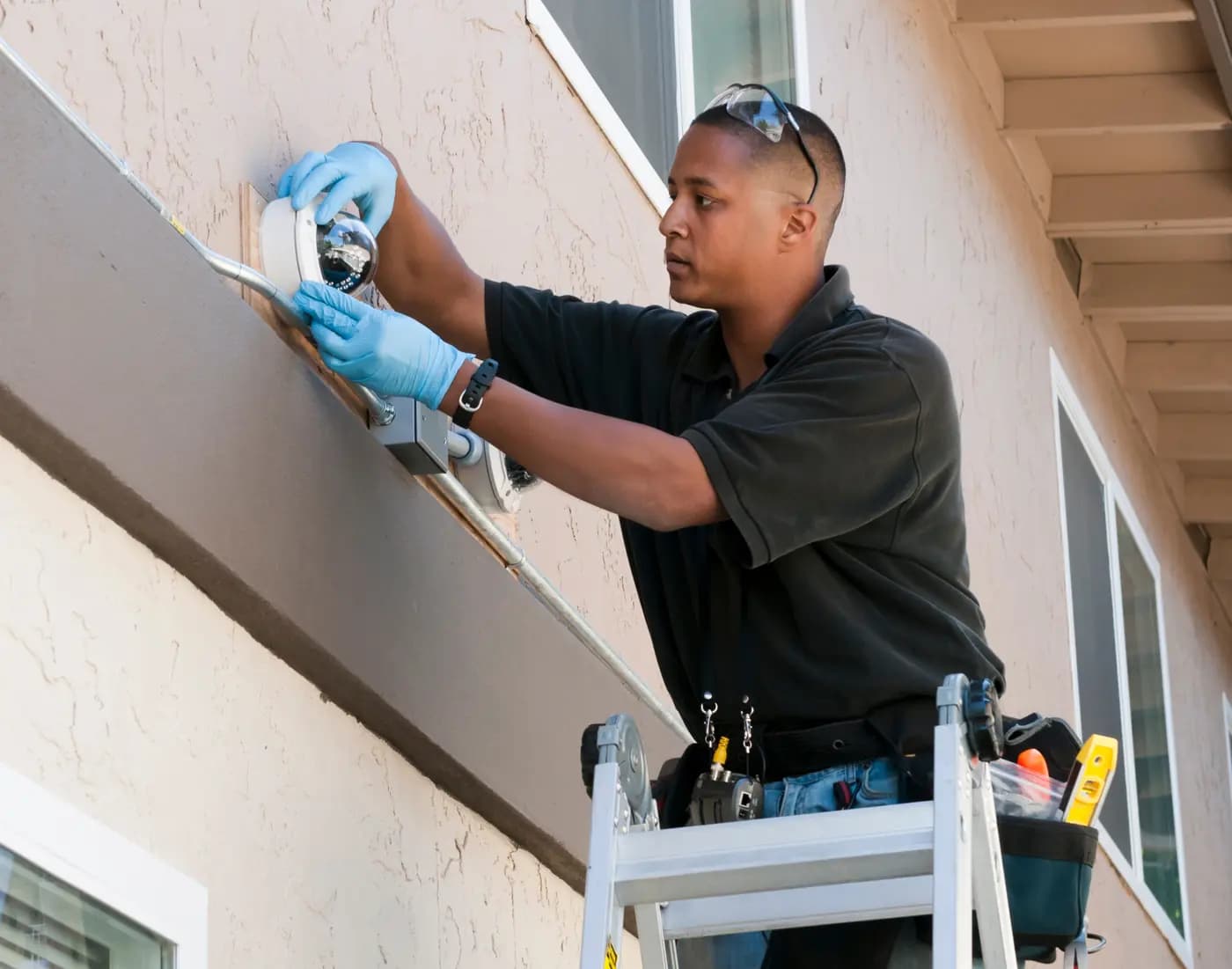 A technician working on an installation
